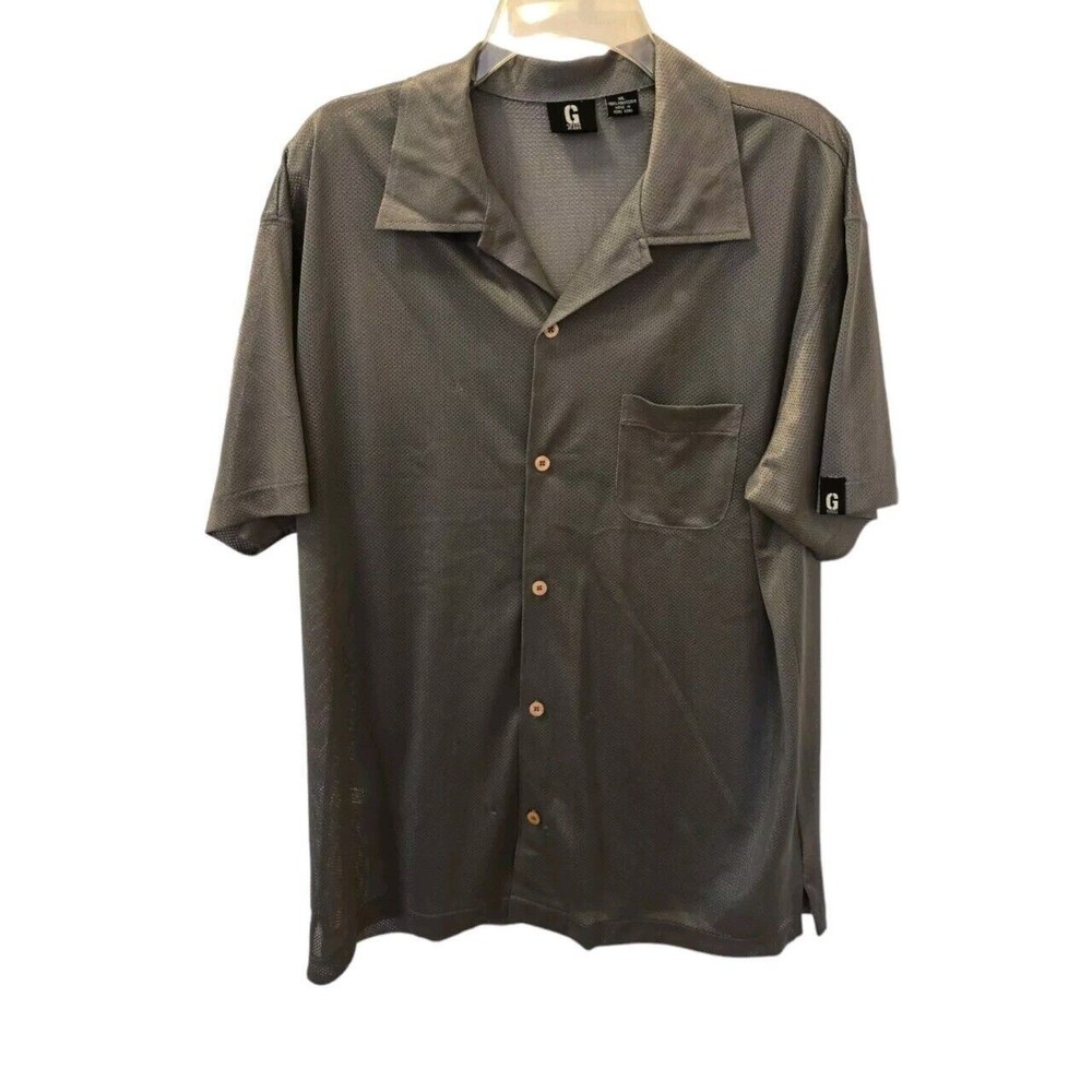 GUESS Shirt Mens XL Gray Button Up  Collared Y2K Mesh Club Cruise **Has Pulls**